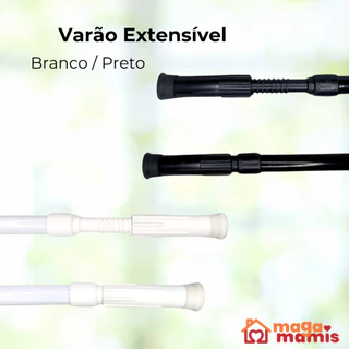 Varão Extensivo Ajustável 45cm até 1,50mt Bastão Extensivel Box Banheiro Suporte Extensor Preto Branco