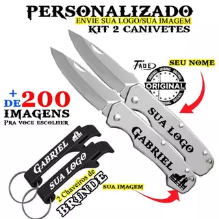 Kit 2 Canivete Personalizado Brinde 2 Abridor de Garrafa Seu Nome e Logo Inox Zebu Envio Imediato