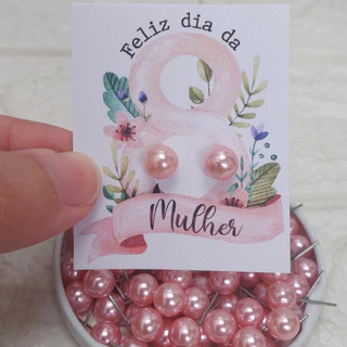 50 Pares Brincos + Tag Dia da Mulher Brinco de Perola 8 de Março Mimo Clientes em Oferta na Shopee
