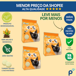 Areia Higiênica Biodegradável Catbio 12 Kg (3 pacotes de 4 kg) - Max Clean - Grãos Finos