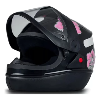 Capacete Automático Preto Com Flores Com Narigueira