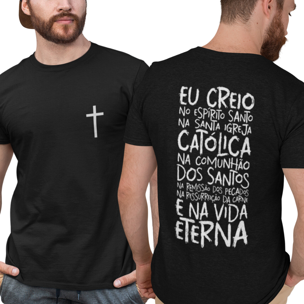 Camiseta Camisa Católica Estampada Oração Credo Estampado Costas
