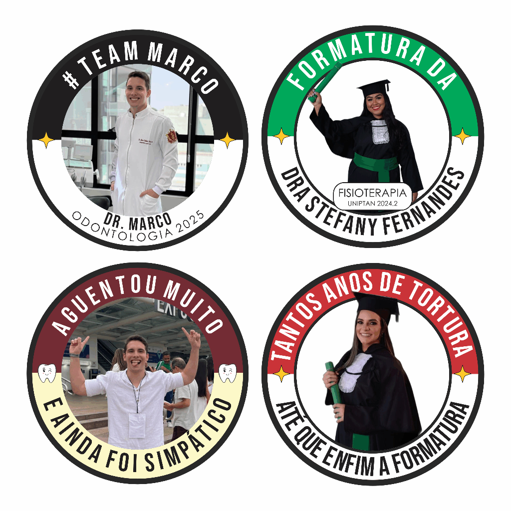 50 Adesivos Personalizados Formatura 6 a 8 cm Fotos e Frases Diferentes ...