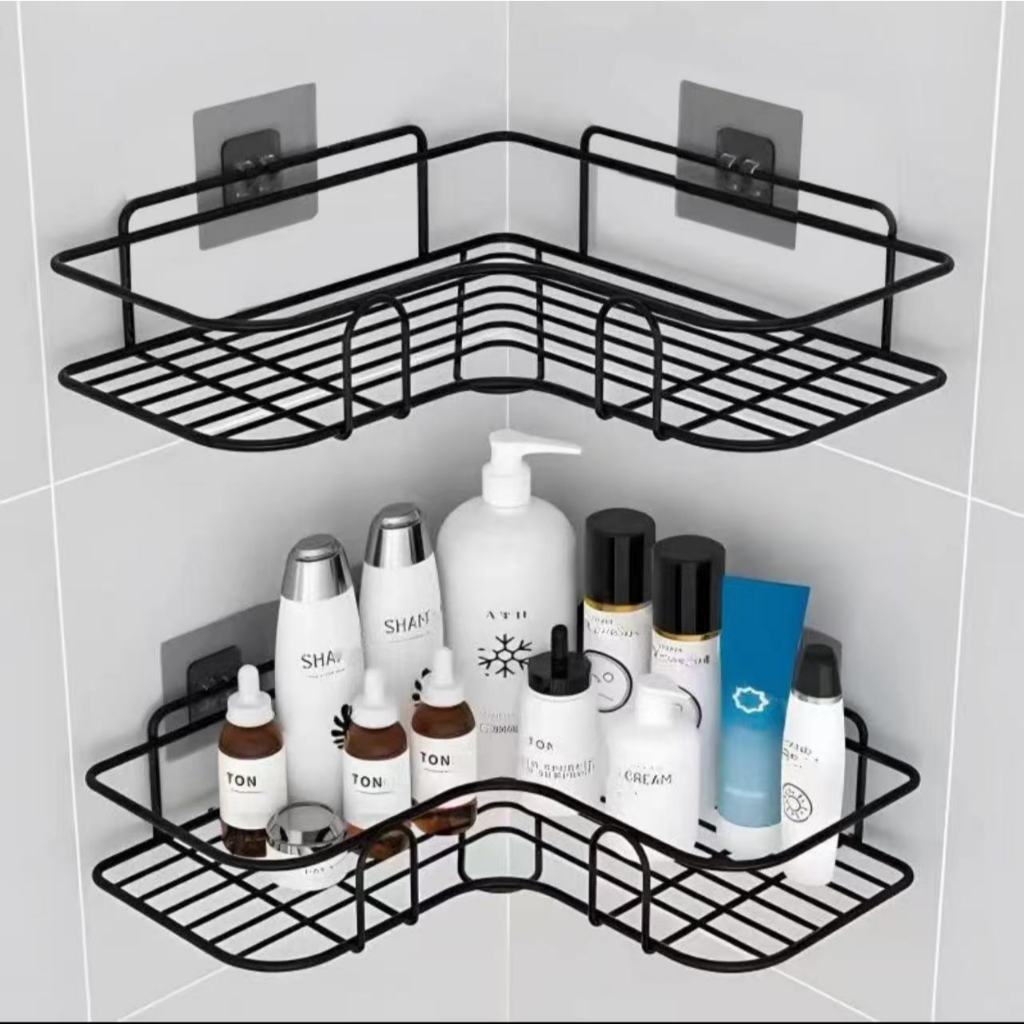 Kit 2 Prateleiras Suporte Com Alto Adesivos Para Parede Banheiro Cozinha Shampoo E Sabonete
