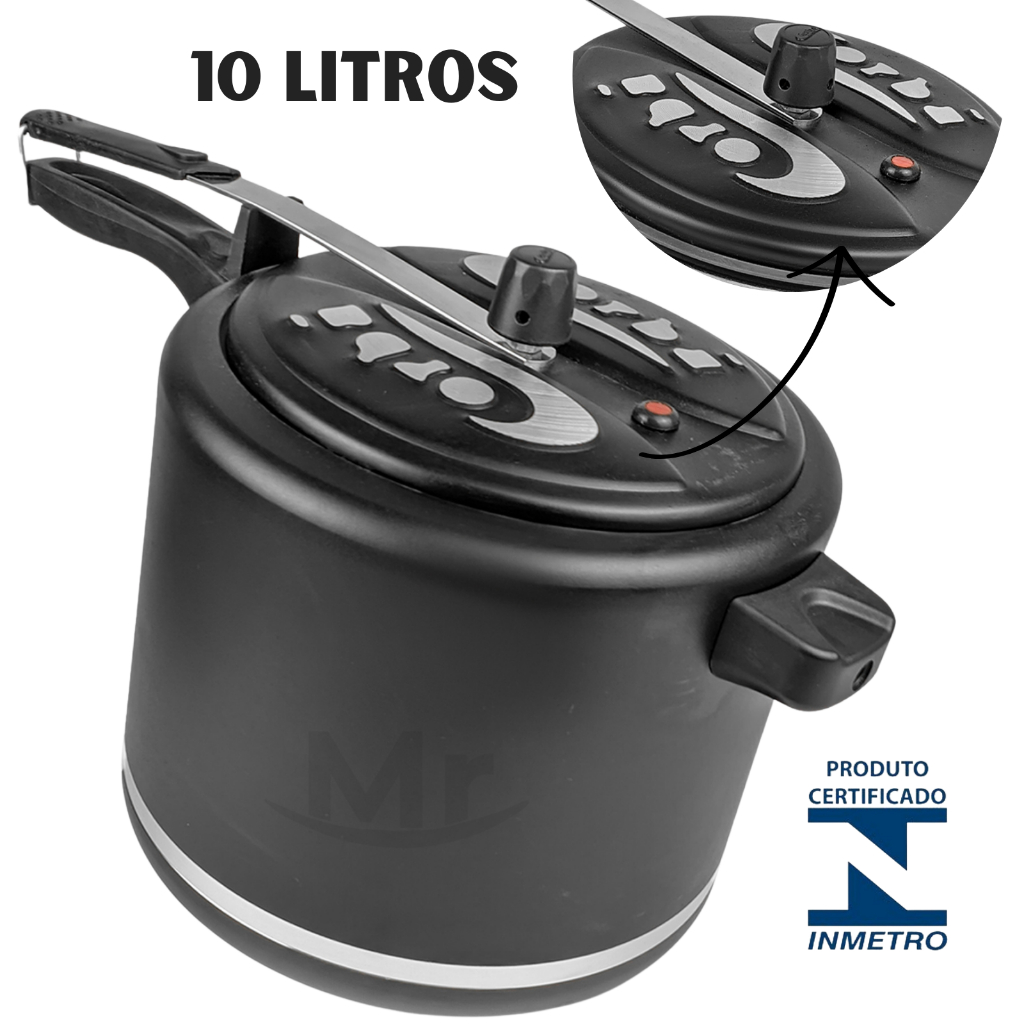 Panela de Pressão 10 Litros Preta Panelas de Pressao Grande 10L Segura com Garantia de 1 Ano Corbã