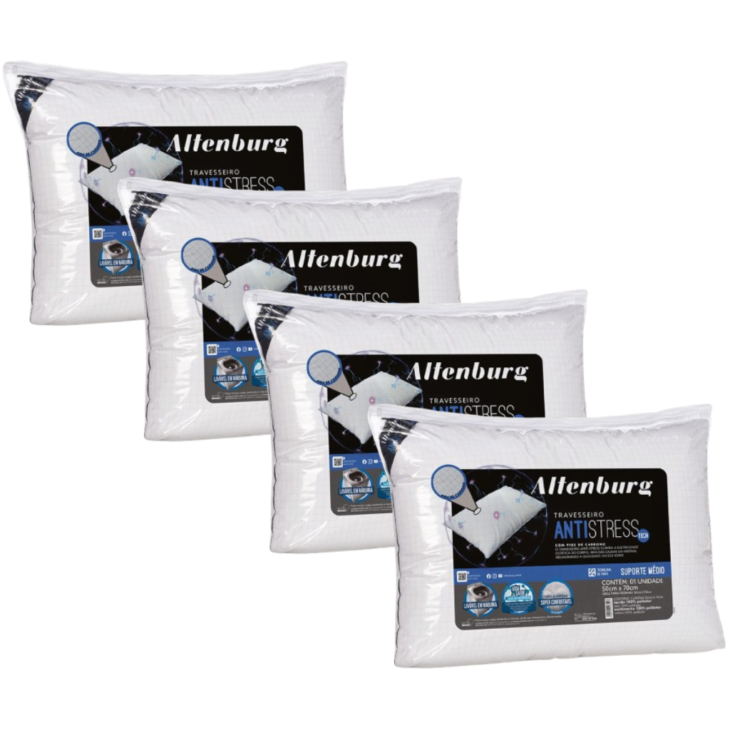 Kit 4 Travesseiros Antistress Fios de Carbono 50cm x 70cm Altenburg