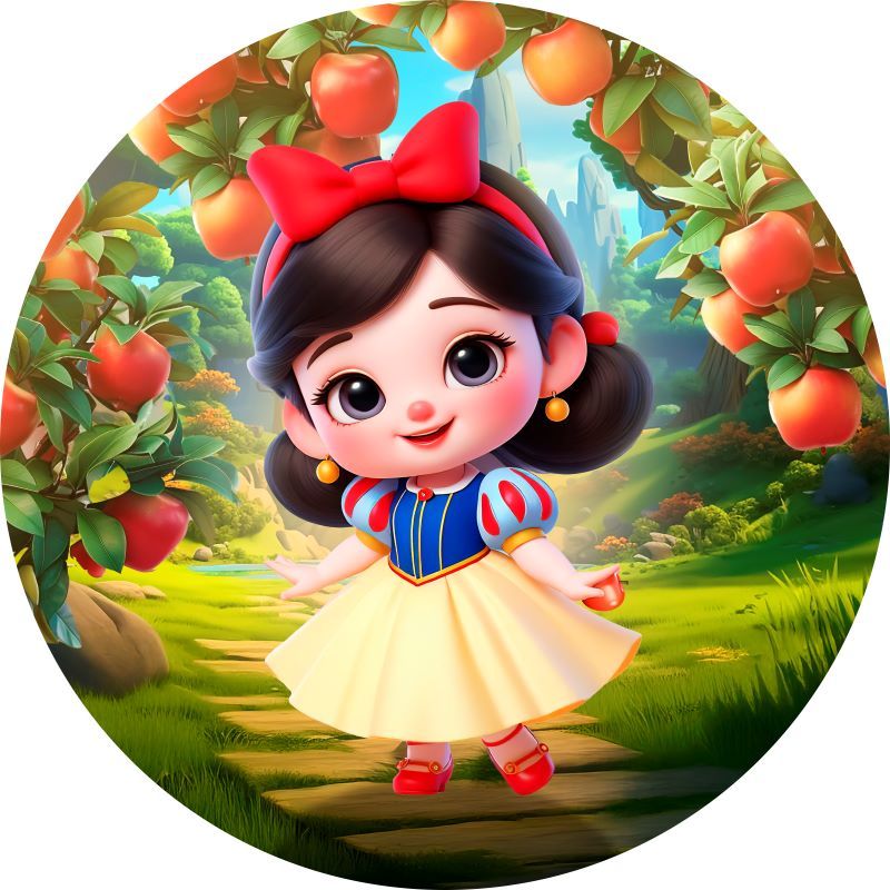 Painel de festa redondo Branca de Neve cute 1.5m - Tecido Sublimado ...