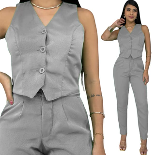 CONJUNTO FEMININO COM COLETE NA ALFAIATARIA