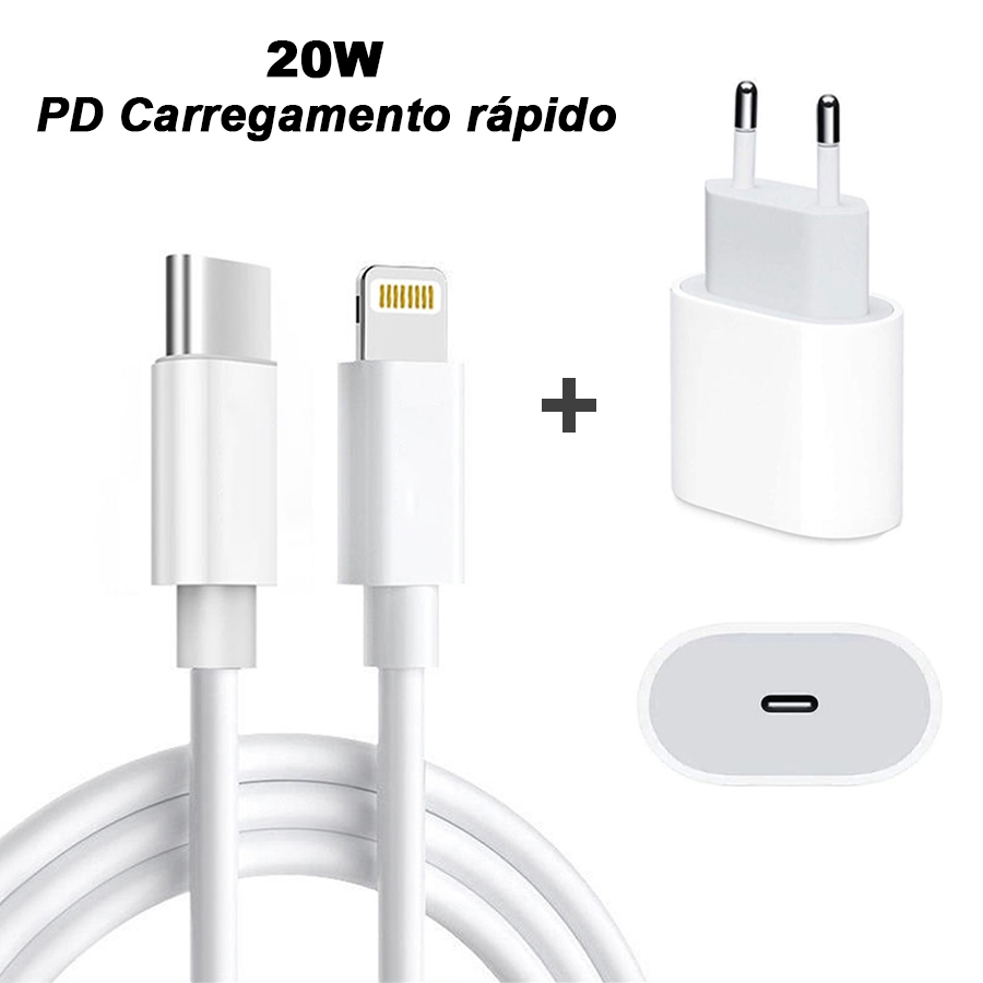 Kit carregador para iPhone Power Bank com cabo de carregamento rápido PD 20W de 1 m
