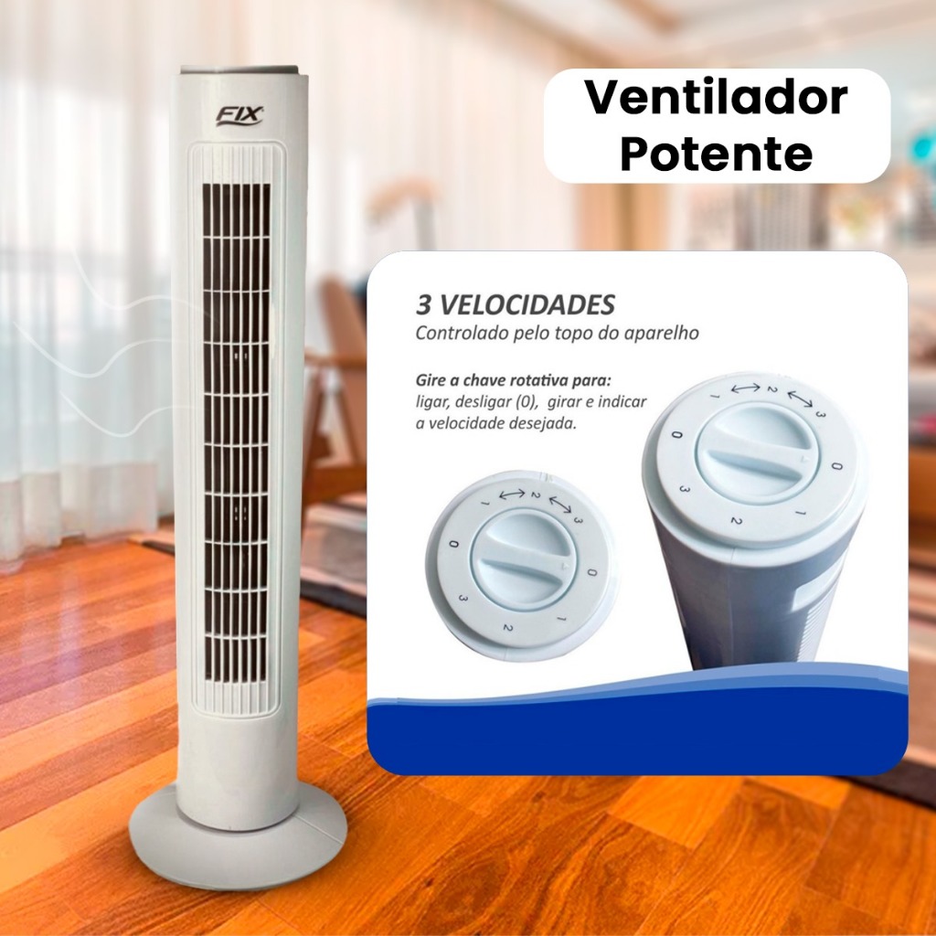 Ventilador em torre 220V Circulador de Ar em coluna com 3 velocidades ...