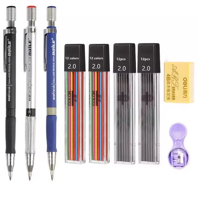 Lapiseira Profissional p/ Desenho 2.0mm Kit 3 Lapiseiras Grafites Preto ...