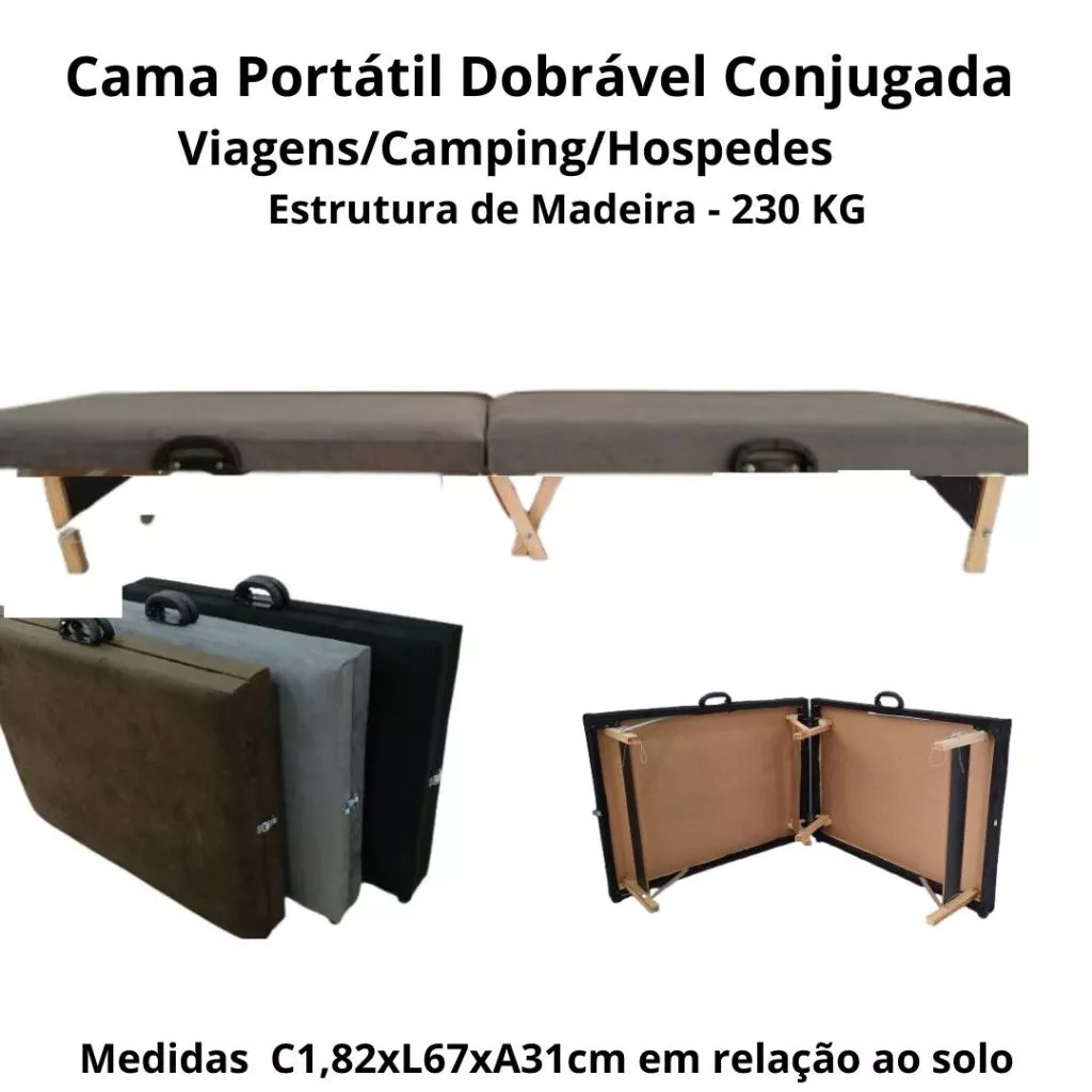 Cama Dobrável Portátil Conjugada Premium CINZA Viagem/Camping/Hospedes - 230KG - ARTPUFF DO BRASIL