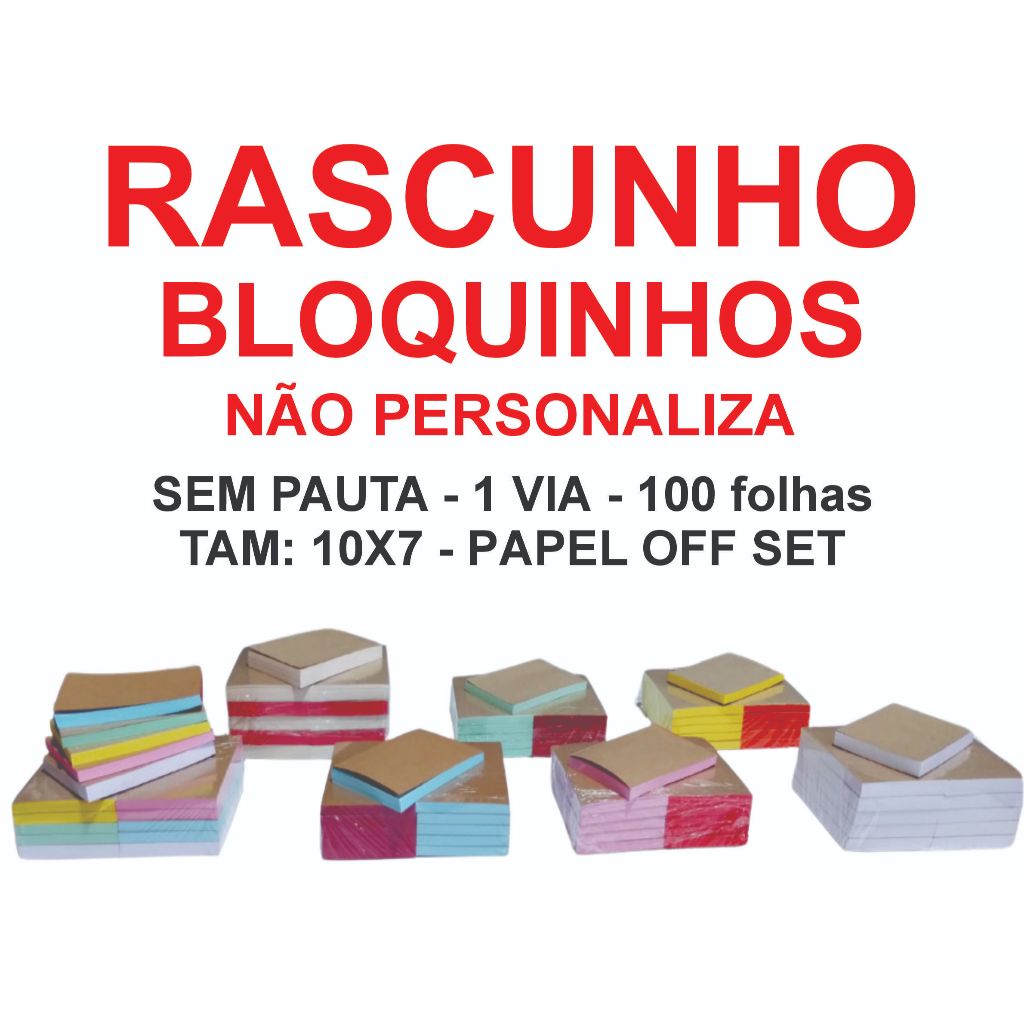 40 blocos Rascunho 100 folhas 10x7 s/ pauta Papelaria Anotações Comanda ...