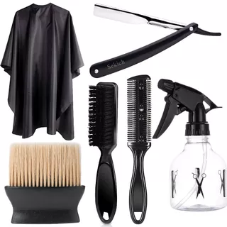 Kit Barbeiro Completo Capa + Navalhas + Espanadores + Borrifador