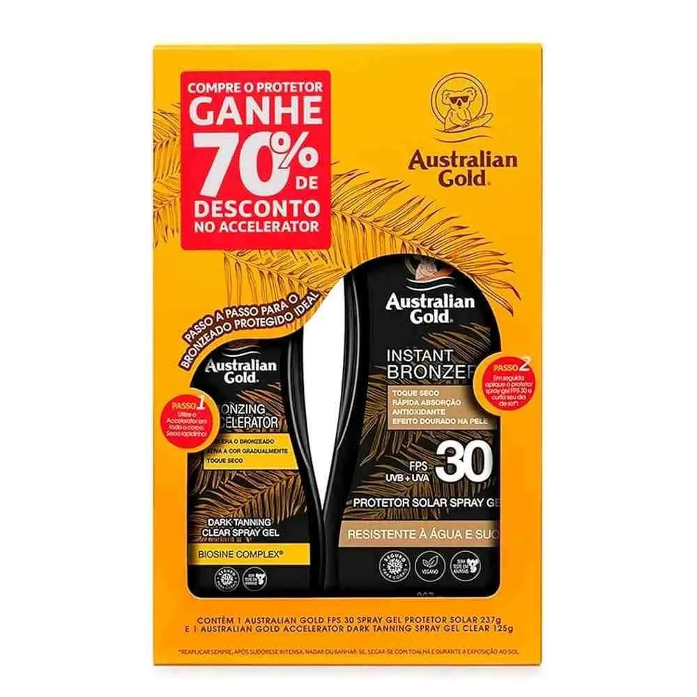 Kit Bronzeador Protetor Solar e Acelerador Australian Gold FPS30 237mL ...