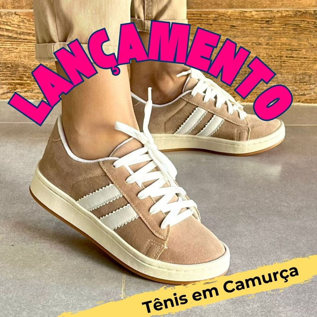 Tênis Casual Feminino Cano Baixo Tradicional Camurça Original Bege Esportivo Caminhada Lançamento
