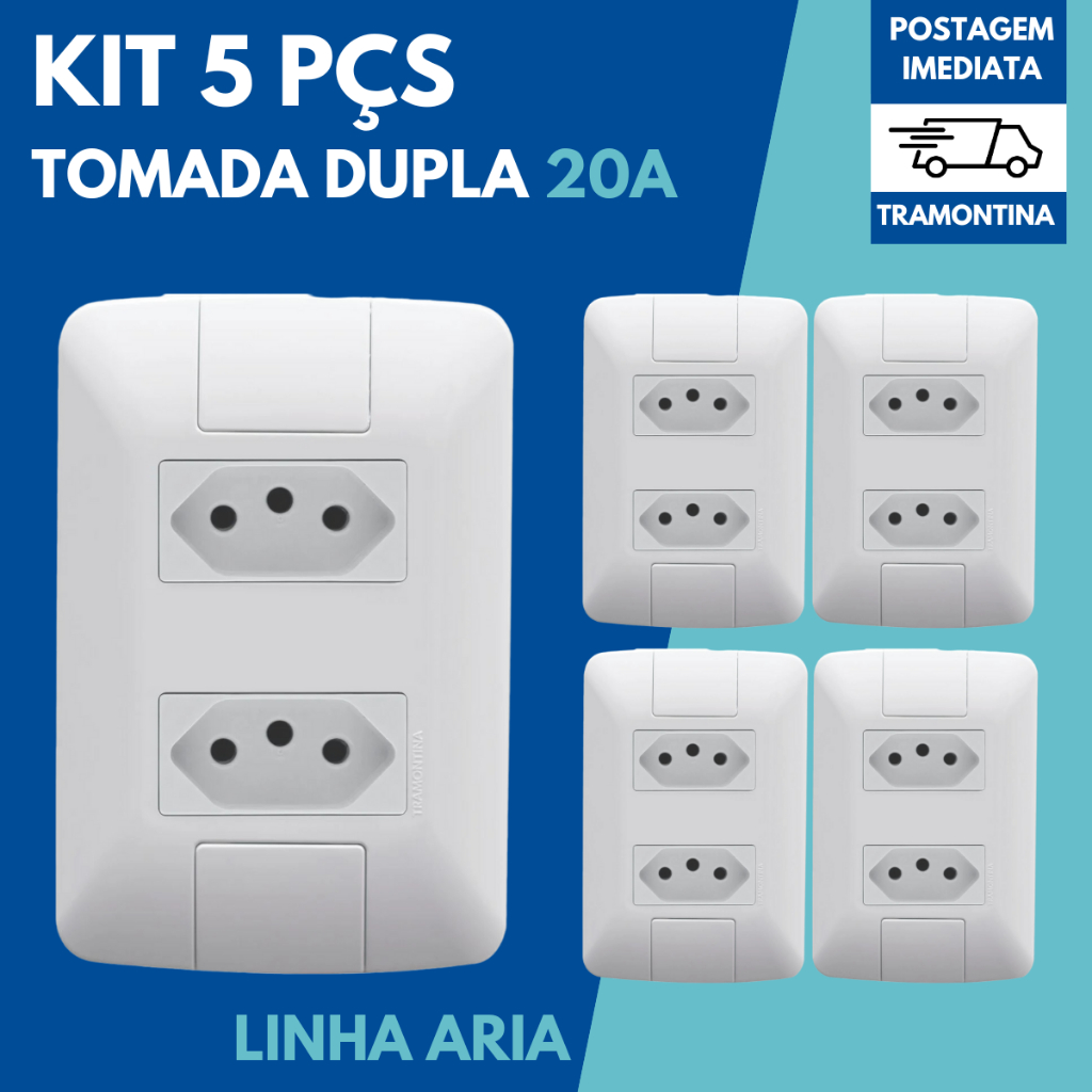 Kit 5 Tomadas 20 Amperes Conjunto Tomada Dupla 20A Tramontina