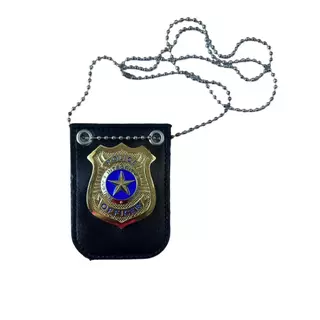 Distintivo Policial Fake em Couro e Metal Acessório p/ Brincadeira Pegadinha Festa Fantasia Carnaval