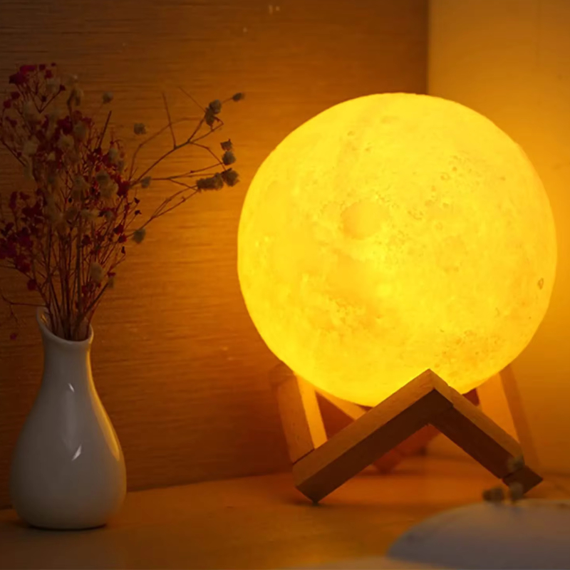 Luminária Lua Cheia 3D Led Luz Amarela Abajur Com Suporte Lampada Para ...
