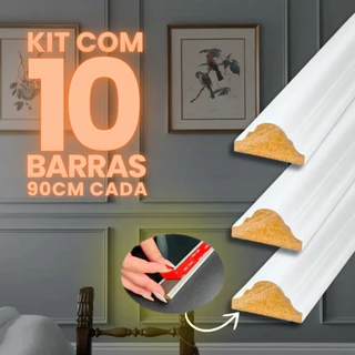 Kit Barras Rodameio Boiserie Autocolante 90x2,8x1,5 cm Decoração Parede Adesivo Sala Quarto Casa MDF