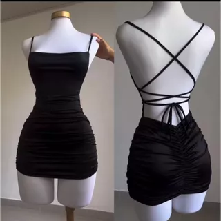 Vestido Curto Empina Bum Bum Franzido Costa Nua Suplex Premium (Eloa)