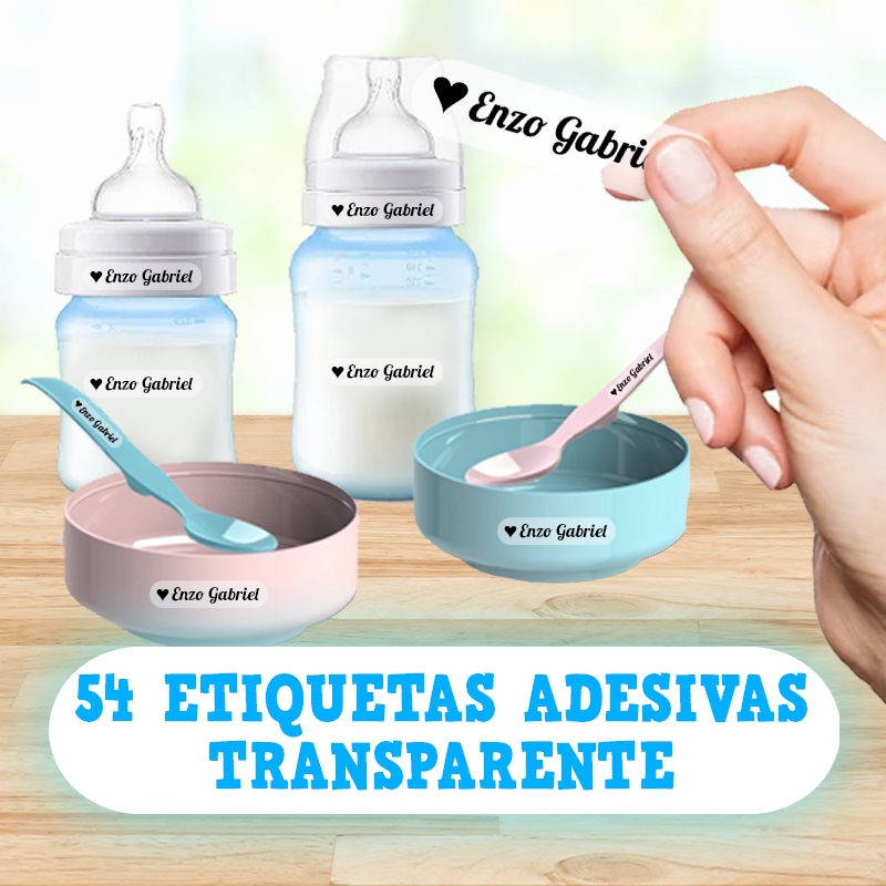 54 etiquetas transparente a prova d'água - para identificação de material escolar infantil - 5x1cm