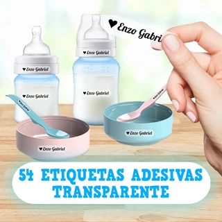 54 etiquetas transparente a prova d'água - para identificação de material escolar infantil - 5x1cm