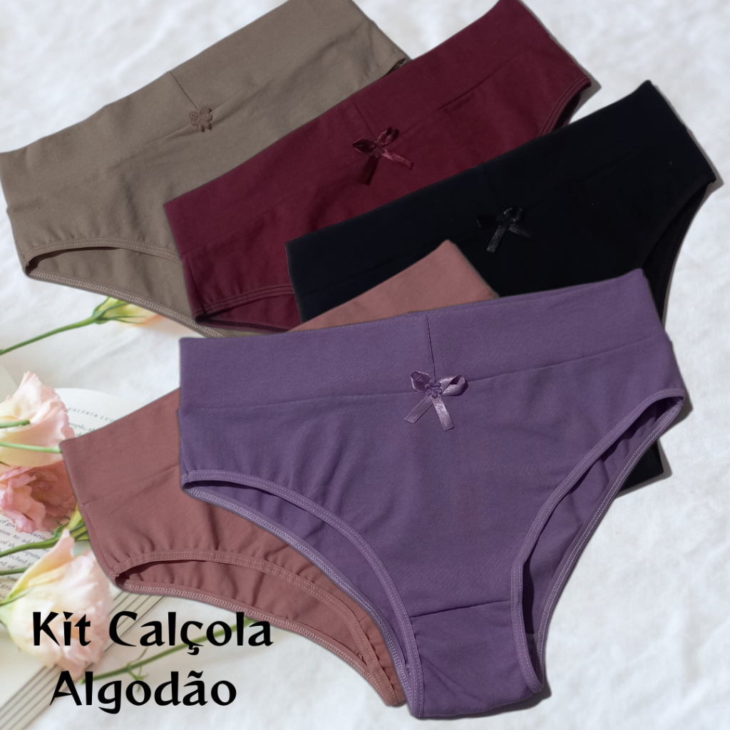 Kit 3 Calçola Senhora Algodão Cós Alto COS DUPLO | Shopee Brasil