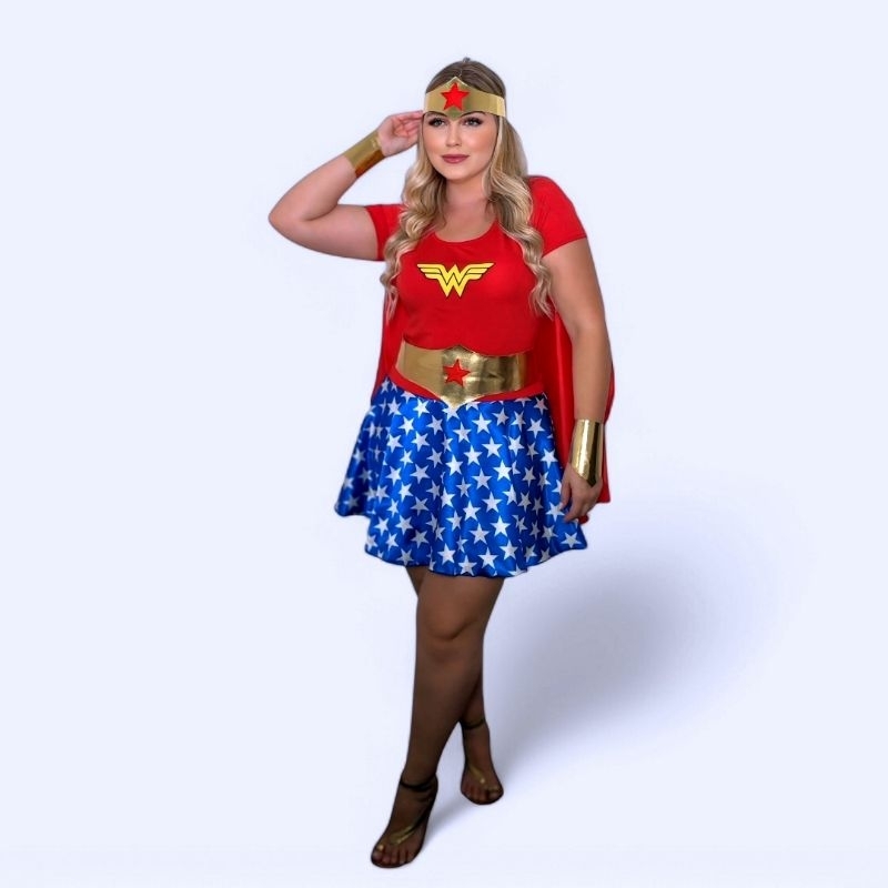 Fantasia Mulher Maravilha Adulto Heroína Luxo Festa Carnaval