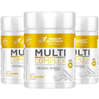 Kit 3x Multivitamínico Multicomplex Total 180 Caps - 6 Meses Bodyaction