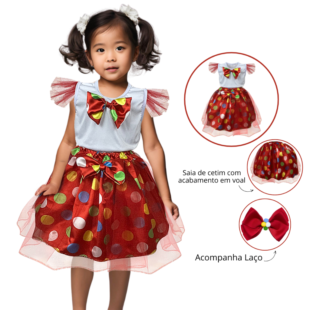 Fantasia Infantil Menina Palhacinha Palhaça Circo Com Laço Carnaval ...