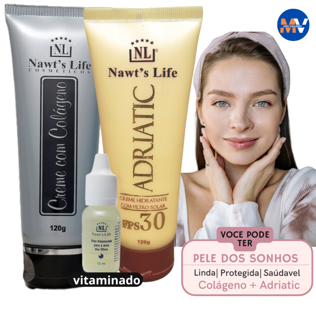 Creme Com Colágeno Filtro Solar Adriatic Óleo Vitaminado kit Nawts