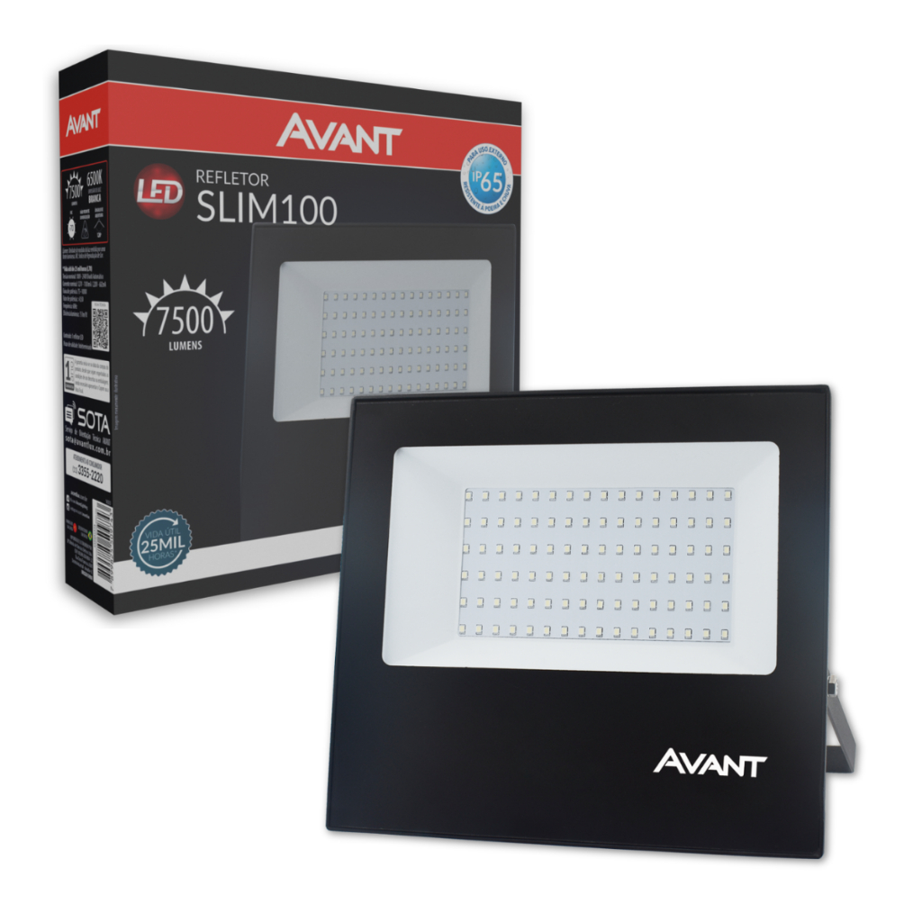 Refletor Led 100w Holofote Externo Prova D'água Ip65 Bivolt Avant