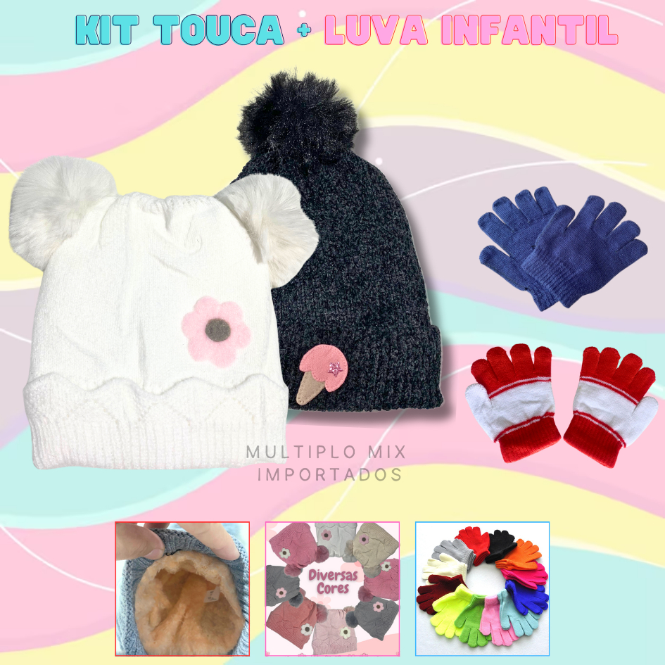 Kit Touca + luva Infantil Variados Modelos Coloridas Acolchoadas E ...