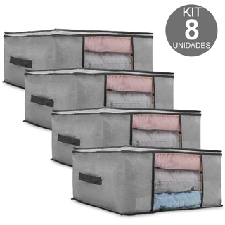 Kit 8 Caixas Organizadoras de Guarda Roupa Cobertas Com Tampa Saco de Armazenamento de Roupas
