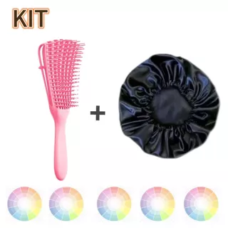 Kit 1 Escova Polvo + 1 Touca de Cetim Cuidados Com o Cabelo Octopus Modelo