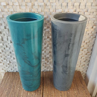 Vaso polietileno para plantas decorativo luxo coluna Ibiza sala efeito marmorizado liso polido 69 cm
