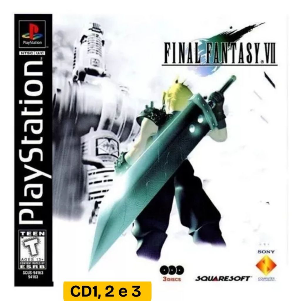 Jogo Final Fantasy VII CD1, 2, e 3 PS1 One Playstation 1 Jogo Final Fantasy VII CD1, 2, e 3 PS1 One Playstation 1