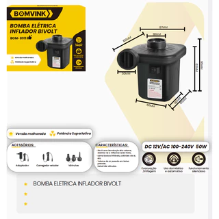 Bombas de Inflar e Esvaziar Elétrica 2 modelos 8901(bivolt) 66101A (220v)