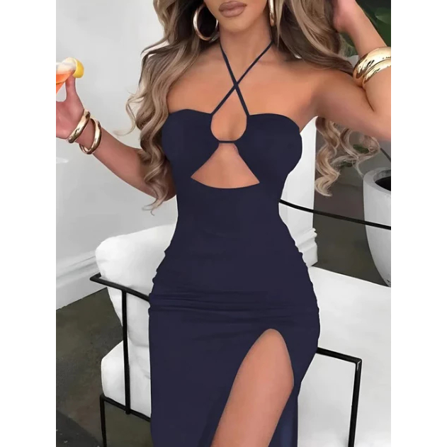 Imagem do produto Vestido Midi Feminino Com Fenda Lateral E Decote Cruzado Caimento Perfeito 1