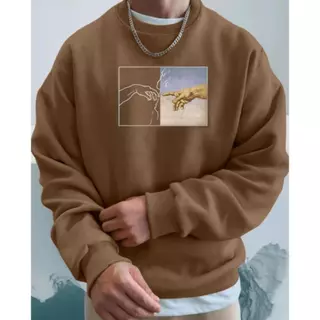 Moletom Careca Dedos Se Tocando Gola Redonda Unissex Blusa De Frio Básico Flanelado Algodão