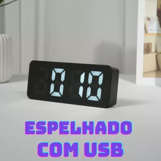 Relógio Digital 16.5x8Cm Com Usb Espelhado Led De Mesa Com Despertador E Temperatura em Oferta na Shopee