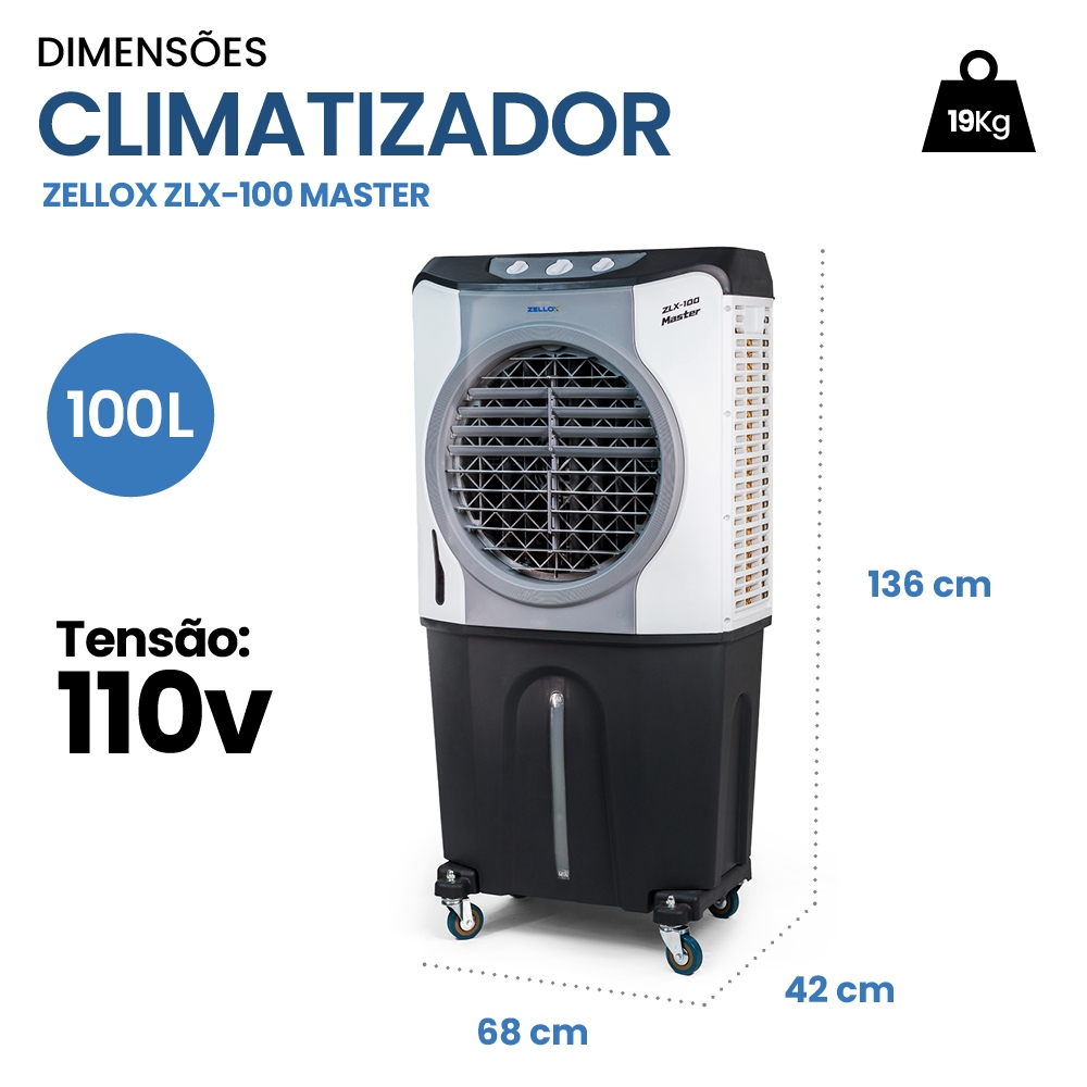 Climatizador Portátil De Ar Frio 4 em 1 Zellox ZLX-100 Master 110V