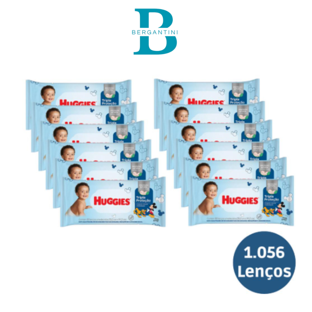 Kit 12 Pacotes de Lenços Umedecidos Huggies com 88 Unidades