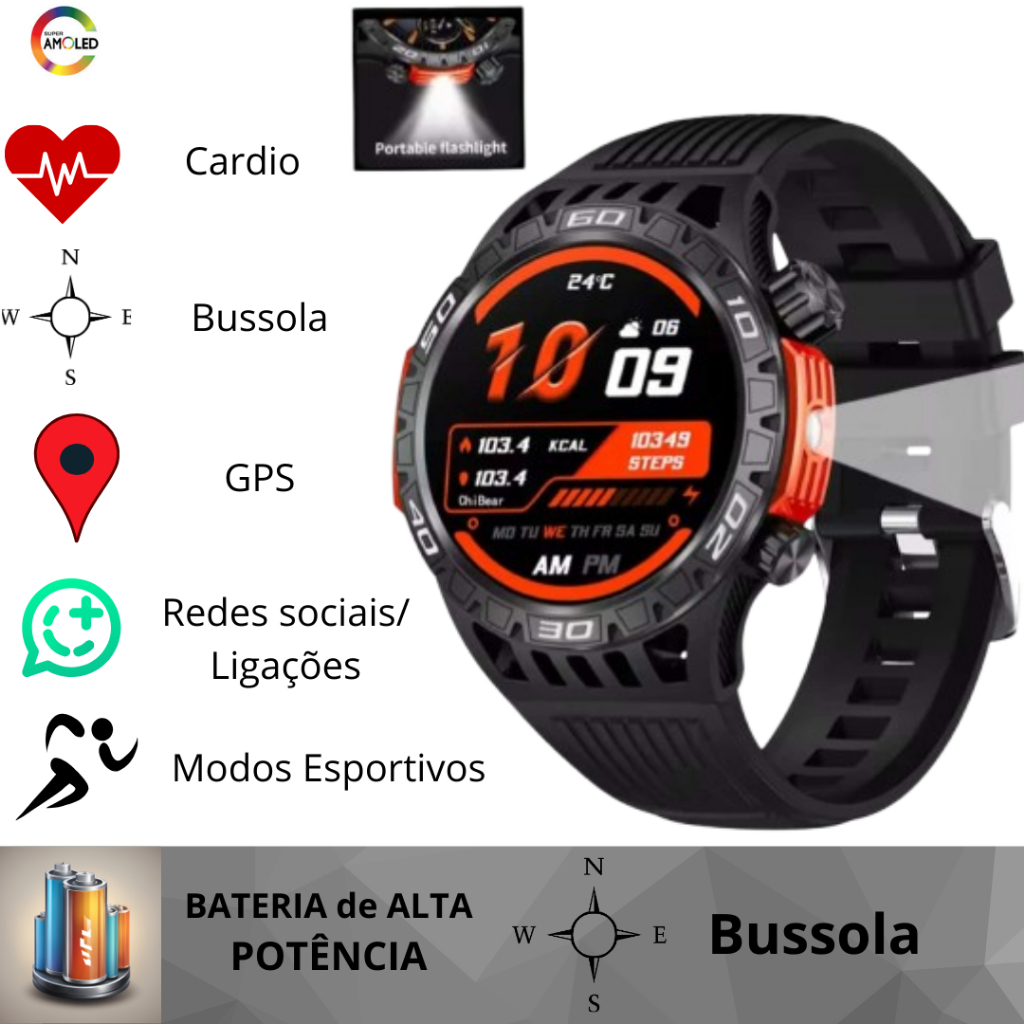 Smartwatch Relogio Inteligente HT 22 Com GPS e Bussola | Shopee Brasil