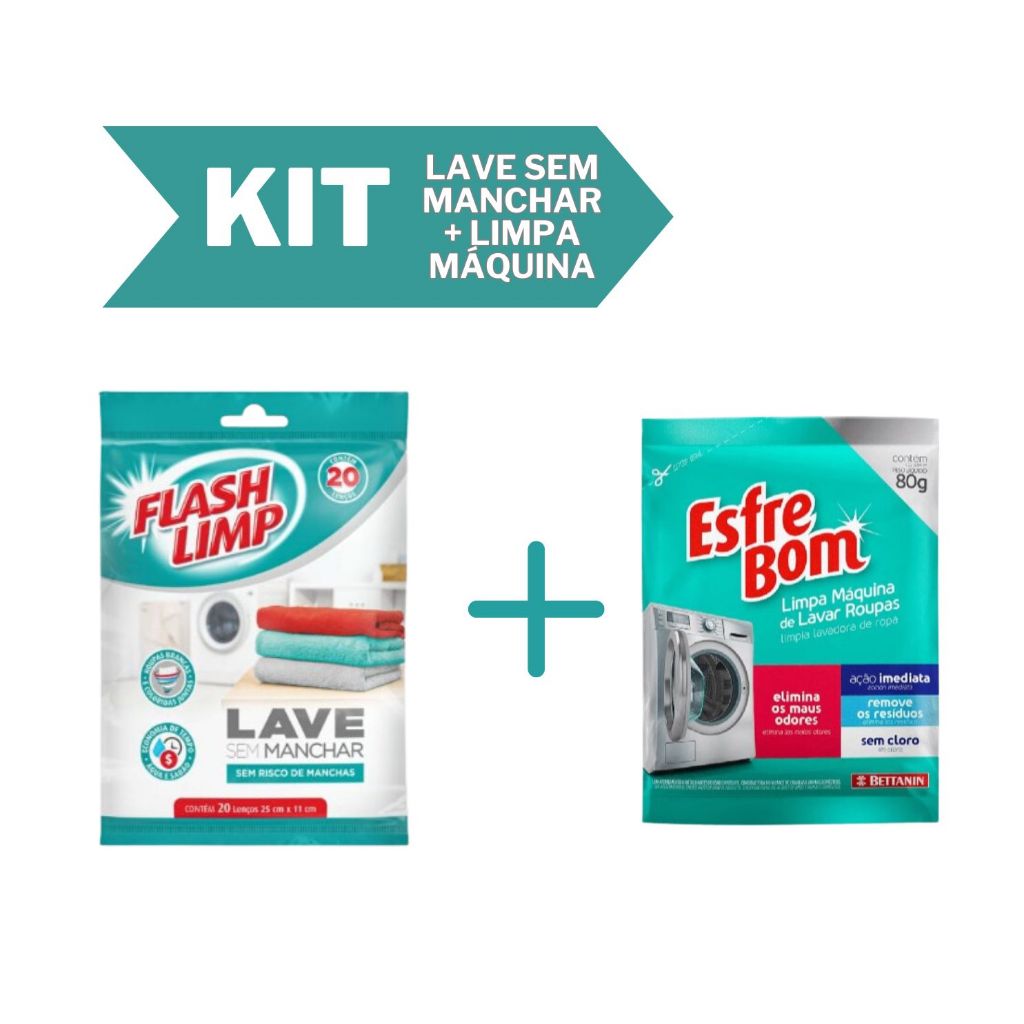Kit Lenço Antimanchas Lave sem Manchar Flash Limp + Limpa Máquina de ...