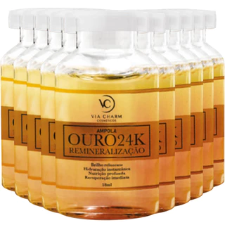 KIT 10 AMPOLA OURO 24K REMINERALIZANTE VIA CHARM COSMÉTICOS BRILHO