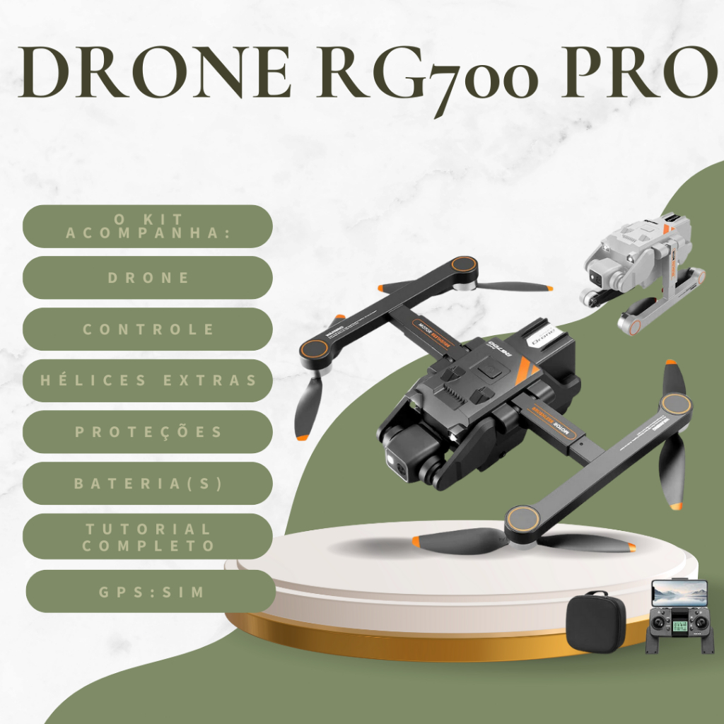 Drone RG700 Pro, Câmera Dupla HD 8K, WiFi 5G GPS e Alcance de