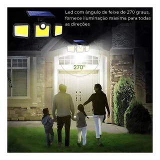 Kit 4 Luminária Energia Solar Parede 103 Led Sensor Presença 3 Funções Lampada Jardim Prova D