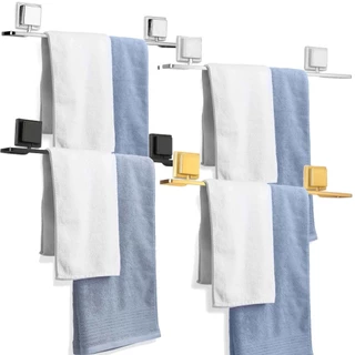 Suporte Porta Toalha Banho Banheiro S/ Furo Fixacao Fita Dupla Face 3M Resistente Cromado Arthi